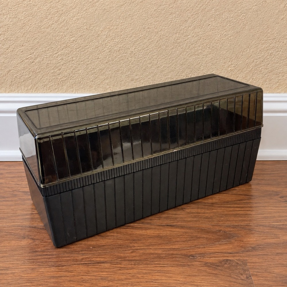 Vintage 8 Track Tape Storage Holder Case Holds 12 Retro 70s Black Plastic W/Lid